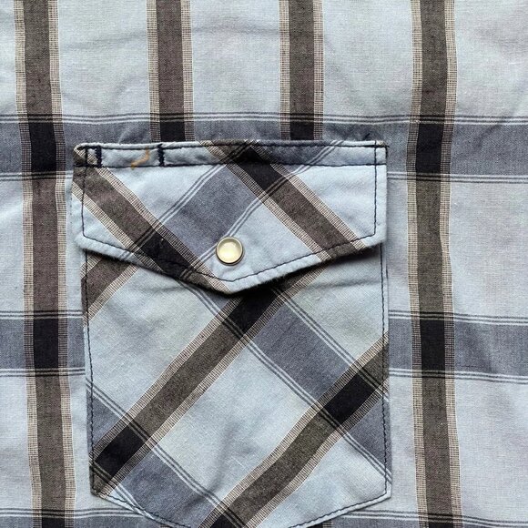 Wrangler Pearl Snap Shirt Mens XL Blue Plaid Western Short Sleeve Cowboy Rodeo - Picture 6 of 8